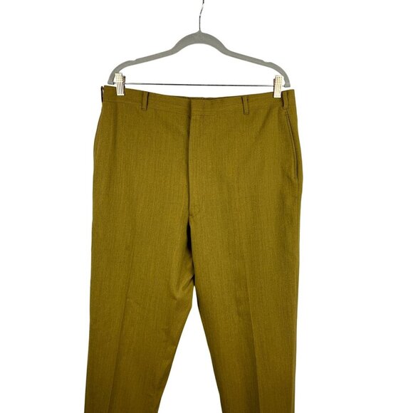 Mens Olive Dress Pants Size 34 Wool Blend Tailored Fit - Picture 3 of 3